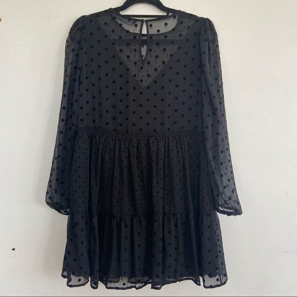 Zara Swiss Dot Tiered Ruffle Dress Size Medium Black - Picture 3 of 8